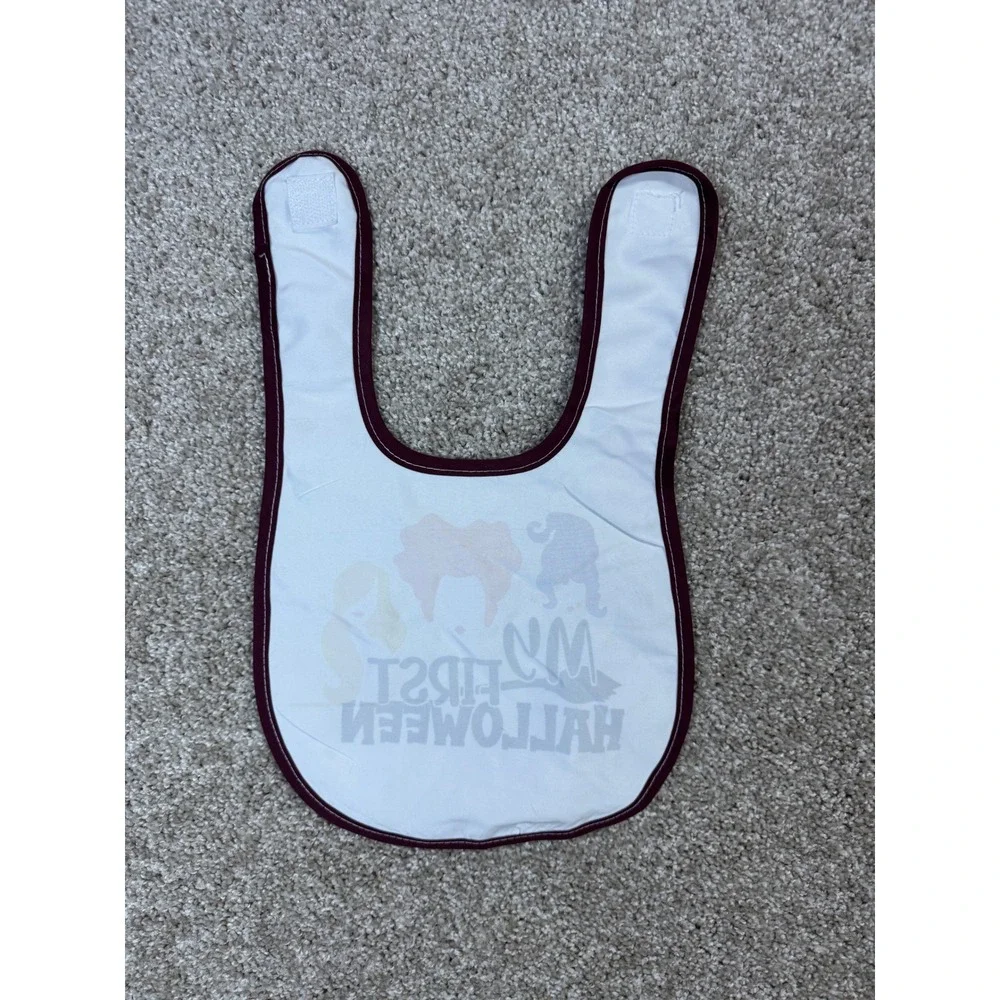 Hocus Pocus Sanderson Sisters My First Halloween Baby Bib White Burgundy Trim